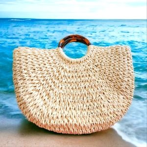 Woven Straw Bag with Acrylic Handles